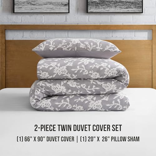 Lucky Brand Fiora Floral Grey Duvet Cover Set - Twin/Twin XL Size - 2 Piece Luxurious Bedding Ensemble