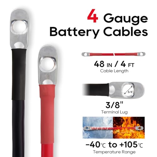 TOPDC 4 AWG Battery Cable 4AWG 48-Inch Battery Inverter Cables Set All Copper Conductor Wire with 3/8" Ring Terminals (4 AWG x 48 Inches) for Car, Truck, RV, Solar by TOPDC - Used condition - Image 2