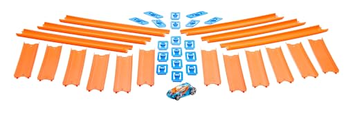 Hot Wheels Bahn Track Builder, Trackteile & Verbindungsstücke (36 Teile) für Autorennbahnen der Hot Wheels Autos, inkl. 1 Spielzeugauto, Auto Spielzeug, Spielzeug ab 4 Jahre, BHT77