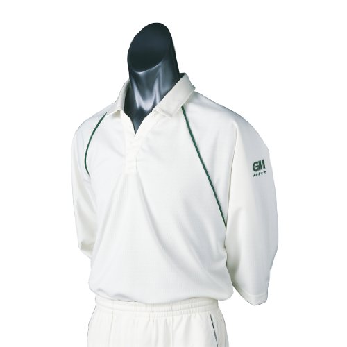 La Mejor Selección de Ropa de Cricket para Niño los 5 mejores. 41 Gunn & Moore 5 Teknik - Camisa de críquet de manga 3/4, borde verde, talla pequeña