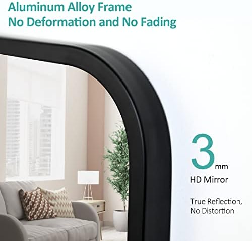 EMKE Mirror Full Length with Black Metal Frame, Wall & Door Mirror - 120 x 37 cm Large Wall Mirror HD Full Body Mirror for Bathroom/Bedroom/Wardrobe