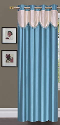 Image of K 2 6 Creation polyresin Solid Crush Lace Curtain for Door (7 feet),(Aqua Blue)