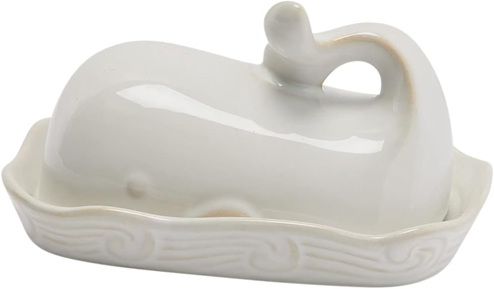 Creative CoOp Coastal Stoneware Whale Shaped Butter Dish