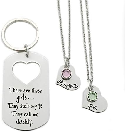 Girls Stole My Heart, They Call Me Daddy - Custom Key Chain and Necklace Set - Personalized Jewelry - 1174