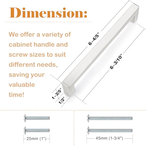 Probrico 30 Pack 6-3/10 Inch Kitchen Cabinet Handles, Stainless Steel Brushed Nickel Dresser Drawer Handles, Modern Square Cupboard Cabinet Pulls 6-7/10" Overall Length by Probrico - Image 4