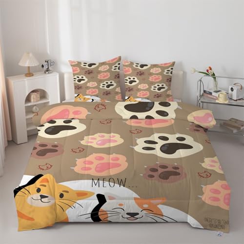 buyluhn Edredón individual con bonito gato sin funda, reversible, para todas las estaciones, tamaño individual, 7,5 tog, estampado de huellas de animales, lavable a máquina, para cama, verano