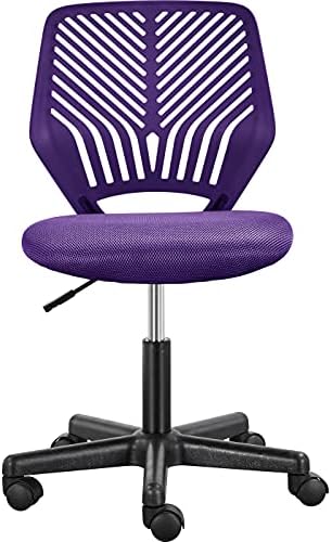 Yaheetech Purple Computer Chair Modern Desk Chair Armless Mesh Office Chair with Back Support and Wheels for Students Study or Home Work