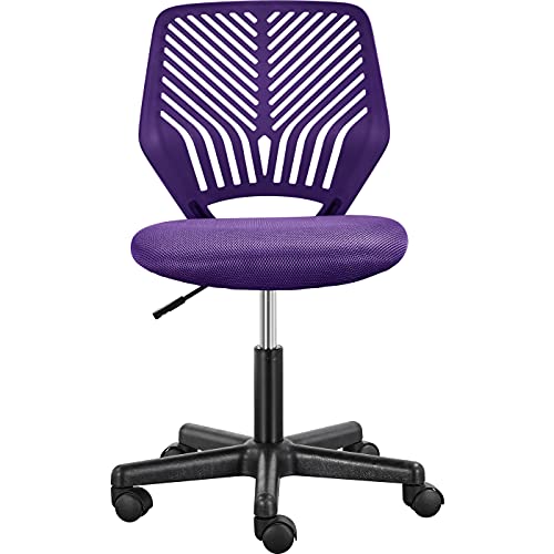 Yaheetech Purple Computer Chair Modern Desk Chair Armless Mesh Office Chair with Back Support and Wheels for Students Study or Home Work