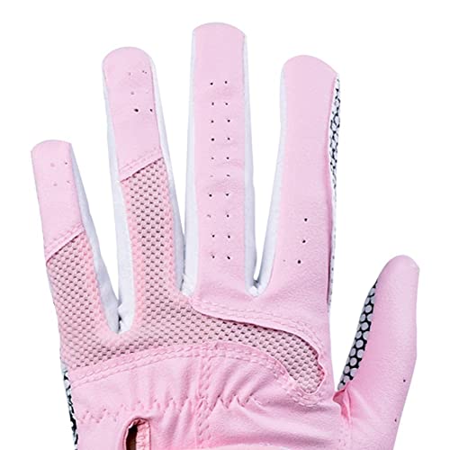 Gh Women's Leather Golf Gloves One Pair - Plain Both Hands (Pink, 20 (M)) #TOP2