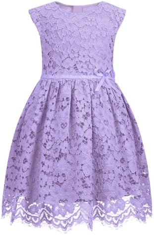 ALLOVIN Mädchen & Kleinkinder A-Linien Spitzenkleid ärmellos Blumenmädchen Geburtstag Hochzeit Perlenschleife 2-12 Jahre
