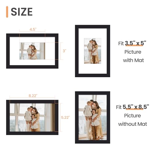 Image of upsimples 5.5x8.5 Picture Frame, Display Pictures 3.5x5 with Mat or 5.5x8.5 Without, Wall Hanging Photo Frame, Black, 1 Pack