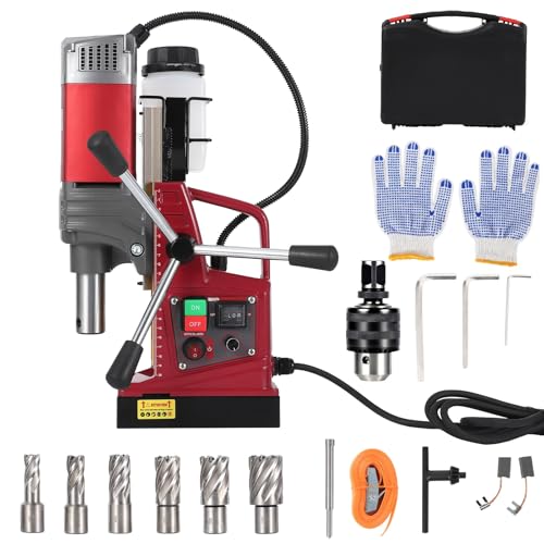 Mag Drill Press, Portable Magnetic Drill Press with 2" Boring Diameter, 1550w 3147 Lbf/14000n 750 RPM Power Mag Force Electric Drilling Machine with 6 Drills for Metal Surface
