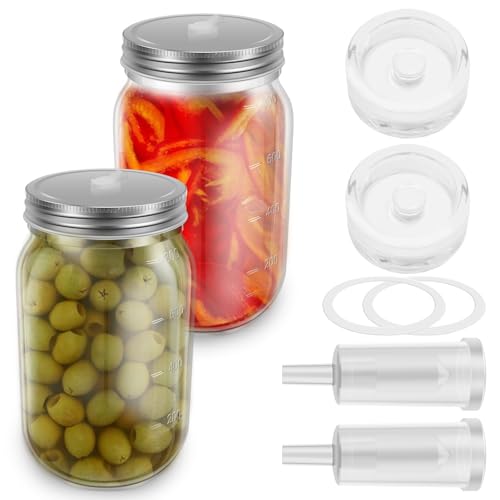 Juego de 2 tarros de fermentación de 800 ml, con válvula de fermentación, anillo de sellado, de silicona, tarros para fermentación, kimchi, chucrut, mermelada, caramelos, nueces, judías (cubierta de