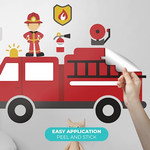 Firetruck & Fireman Theme Diy - Mural Room Wall Decals - Baby Boy Girl Unisex Decoration - Mural Wall Decal Sticker For Home Interior Decoration Car Laptop (Wide 27" X 14" Height) #TOP1