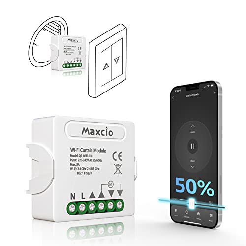 【Porcentaje】Alexa Relé de Persiana WiFi, Maxcio Interruptor Persianas WiFi Control por Porcentaje de App y Voz, Funcón de Temporizador, Compatible con Alexa/Google Home para Motor de Persiana, Toldos Cover