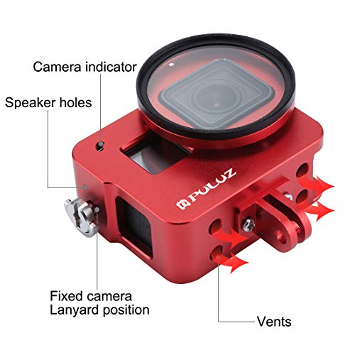 Puluz Aluminum Alloy Case For Gopro Hero 7 Black/New Hero 2018 / Hero 5 / Hero 6 Housing Shell Case Cnc Protective Cage With Cold Shoe Mount & 52Mm Uv Lens Filter (No Back Cover Version) (Red) #TOP1