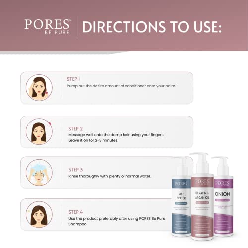 Image of PORES BE PURE Keratin & Argan Oil Shampoo and Conditioner Combo | Nourishes Hair & Repairs Dry, Damaged Hair | For Men & Women | Salon‑Like Hair: Straight, Shiny & Smooth | Paraben & Sulfate Free - ( 250 ml X 2 )