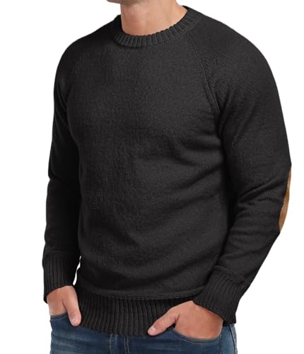 Cable Knit Sweater Men,Long Sleeve Casual Fishmen Sweater, Fit Pullover Sweater with Elbow Patches