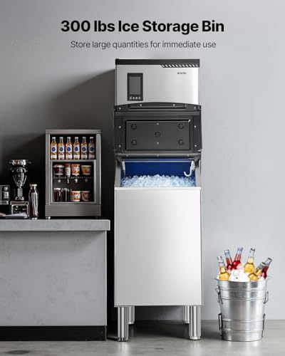 Image of VEVOR Commercial Ice Maker Machine, 300LBS /24H Ice-Making Machine, Ice Maker with 300LBS Stainless Steel Storage Bin, Auto Self-Cleaning, and Touchscreen, for Bar Cafe Restaurant Business