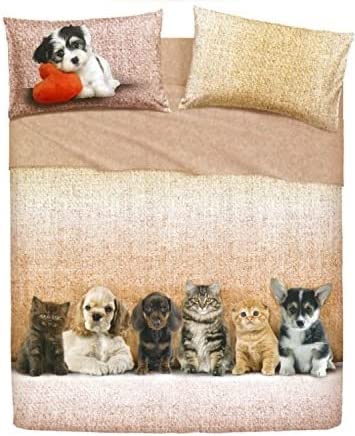 Bassetti - Juego de colcha con borde aplicado para cama matrimonial, diseño de animales "Kiss Me"