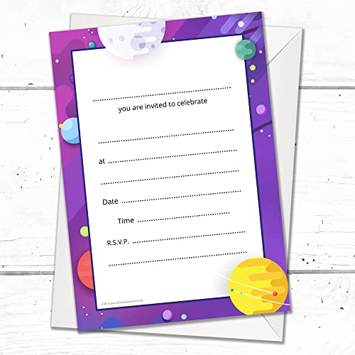 Olivia Samuel 20 x Space Party Invites from A6 Double Sided Cards with Envelopes, Multi, 105 x 148mm - Image 4
