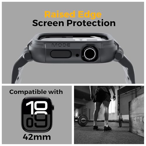 Image of elkson Bands Case for Apple Watch Series 11 10 42mm for Men, Rugged Heavy Duty Bumper Tactical Strap Quattro Pro 2.0 Series for iWatch, Military Grade Durable Protective Cover, Shockproof, Starlight