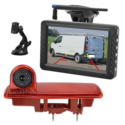 EnruigeOK Kit de moniteur de caméra de recul Full HD sans fil pour Renault Trafic Vauxhall/Opel Vivaro Compatible avec Nissan NV300 Caméra de recul grand angle