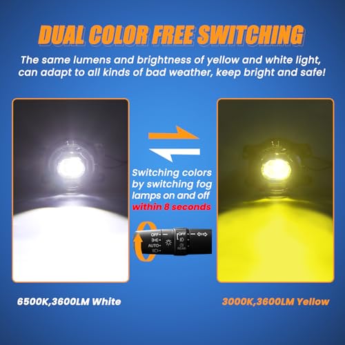 Image of 4 Inch Round LED Fog Lights for 2007-2018 Jeep Wrangler JK JKU 2018-2024 Jeep Wrangler JLU Accessories, 60W White Amber Off-Road Lamps Black Front Bumper LED Fog Lights Assembly, DOT Approved