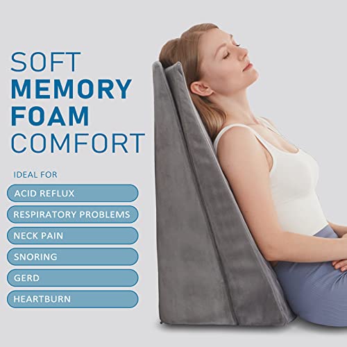 Dreamsir Bed Wedge Pillow, 3 In 1 Support, Adjustable To 4.5, 7.5 & 12 Inches, Memory Foam Wedge Pillows For Sleeping, Reading, Supporting Legs, Releasing Acid Reflux, Gerd, Snoring, Grey #TOP2