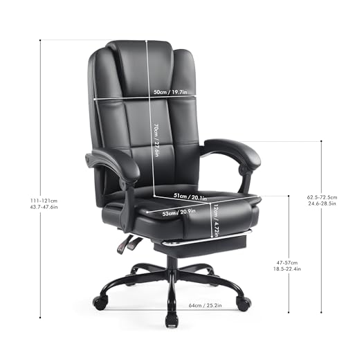 T-Three.High-Back Ergonomic Office Swivel Chair, Executive Seat With Tilt Function, Pu Leather Gaming Chair, Supports Up To 150Kg,With Footrest(Black) - 3