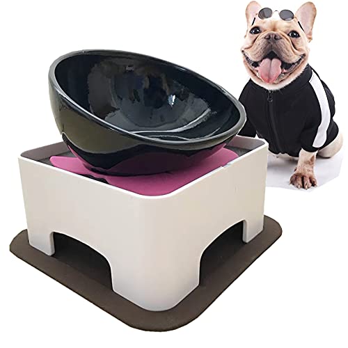 Bulldog Ceramic Dog Food Bowl-Replacement Bowl-Only Bowl-no Stand -1.5 Cup (Black)