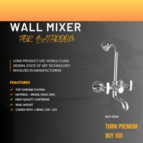 Image of 10X Brass Wall Mixer 2 in 1 for Bathroom WM-71143 with Provision for Overhead Shower with Long Bend Pipe Chrome Finish