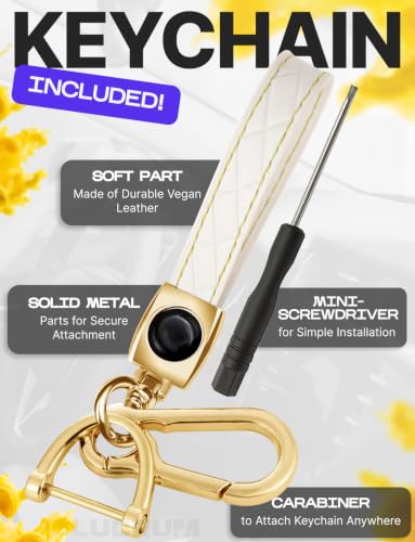 Image of Lucrum Key Fob Cover for Kia, TPU KeyFob Case & Leather Keychain | Fits ONLY FLIP Cadenza Forte K5 Niro Seltos Sorento Soul Sportage, 4 Button Keyfob Case (2018-2025) - White and Gold