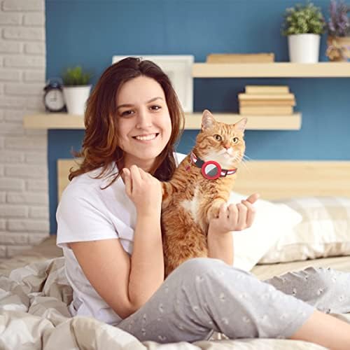Petslucent Airtag Cat Collar, Reflective Airtag Cat Collar with Bell and Silicone Waterproof Airtag Holder Case Compatible with Apple Airtag, Breakaway Safety Buckle Collar for Cat Kitten Puppy (Red)