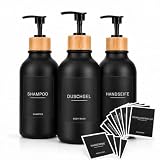 3er-Set 500-ml-Glas-Seifenspender mit wasserfesten schwarzen Etiketten, Schwarze, nachfüllbare...