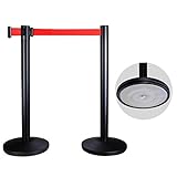 2pcs Black Steel Retractable Crowd Control Stanchion w/Red Belt Queue Line Post Barrier