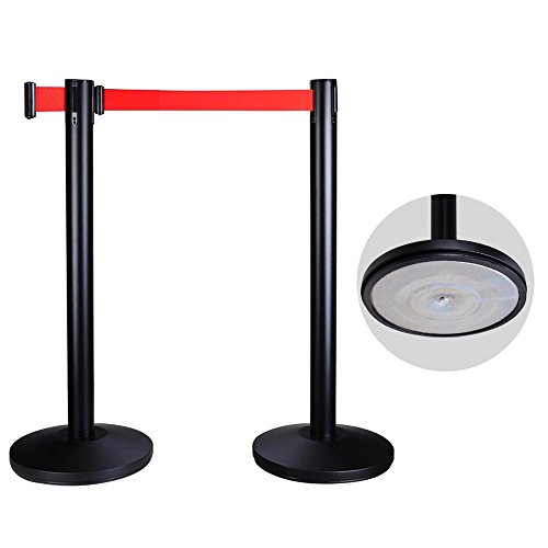 Yescom 2pcs Black Steel Retractable Crowd Control Stanchion w/Red Belt Queue Line Post Barrier