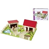 Eichhorn Bauernhof 100004309 - Bauernhof bestehend aus 2 Gebäuden, Spielplatte, Figuren, Tiere, Zäune, 20 teilig, Größe 36x51cm, Buchenholz, für Kinder ab 3 Jahren