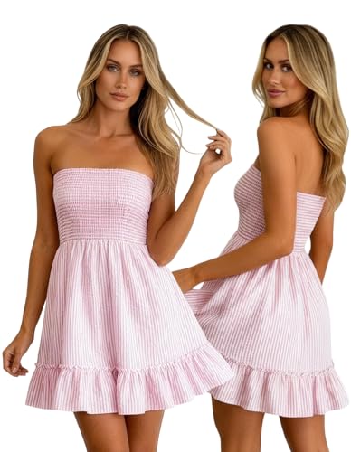 Image of EG CHRIS G Summer Dresses for Women Strapless Tube Top Mini Dresses Beach Boho Sundress 2025