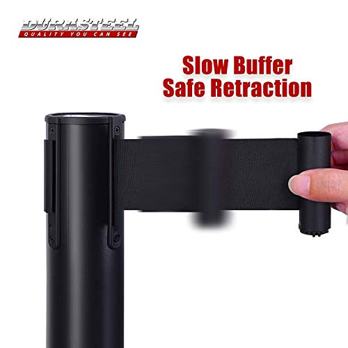 Image of DuraSteel Retractable Belt Stanchion Posts 6-Pack - 6.5ft Crowd Control Barriers - Metal Line Dividers for Restaurants, Banks, Airports, Events - Indoor /Outdoor Queue Rope Barriers