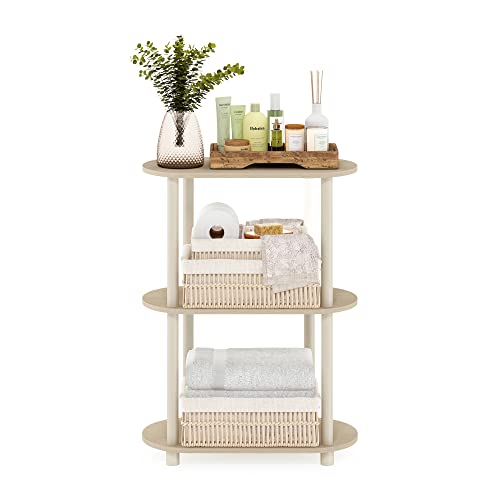 Image of Furinno Turn-N-Tube No Tools 3-Tier Modern Oval Side Display Rack, Bauhaus Oak /Beige