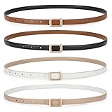 SUOSDEY 2 Pack Women Reversible Thin Leather Belts for Dresses Skinny Waist Belts for Jeans Pants, 0.6" Width