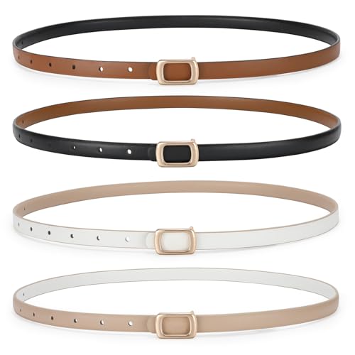 SUOSDEY 2 Pack Women Reversible Thin Leather Belts for Dresses Skinny Waist Belts for Jeans Pants, 0.6