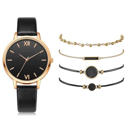 Ziyan Relojes de pulsera de cuarzo para mujer, juego de pulsera para mujer, relojes de pulsera, set de regalo, Negro+pulsera, Casual