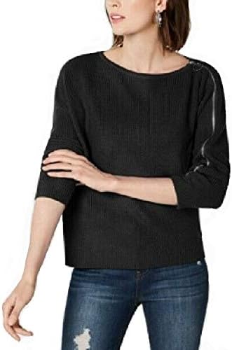 Bar III | Ribbed Zipper-Sleeve Sweater | Deep Black | XS