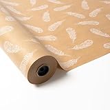 DISEÑO ELEGANTE: Patrón uniforme de plumas blancas sobre fondo marrón natural que aporta un acabado sofisticado y moderno a cada envoltorio.