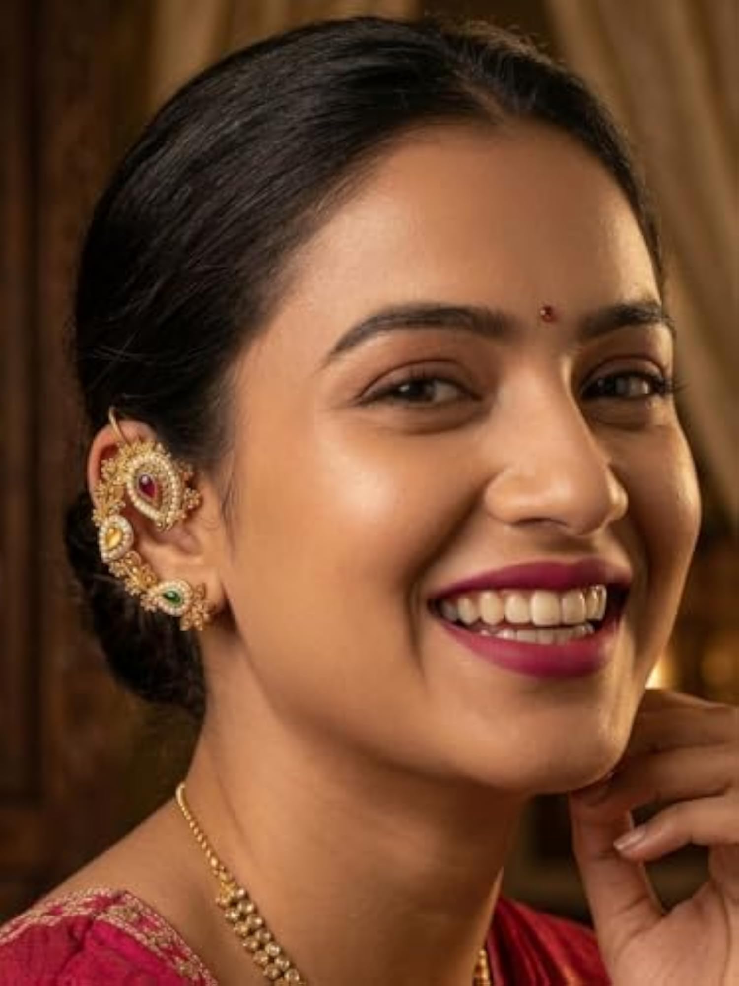 Traditional Gold Plated Ethnic Ear Cuff Earrings, Festive