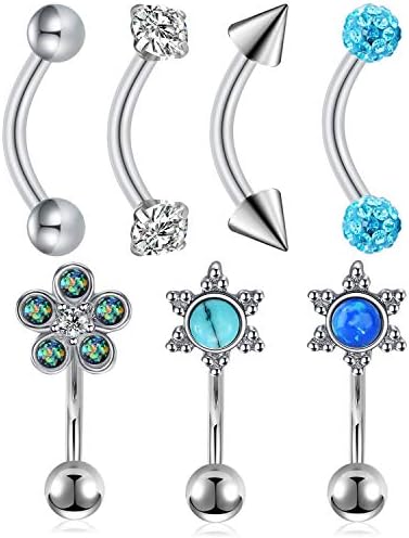 Briana Williams 12pcs Eyebrow Nose Lip Tragus Helix Daith Rook Piercing Bars 8mm 16G Stainless Steel Curved Barbell Banana
