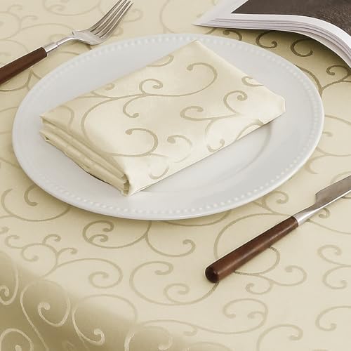 Romanstile Tischdecke rund 140 cm Weihnachten beige abwaschbar Damast – Ansicht 4