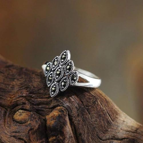 Bague réglable diamant et marcassite en argent résistant S925